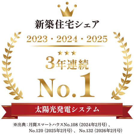 新築住宅太陽光発電システム 2023〜2025年 3年連続シェアNo.1